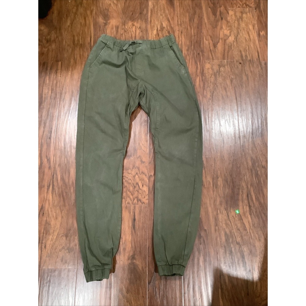 WT02 Men's Twill Jogger Pants Olive Green Medium Cotton Elastic Comfortable